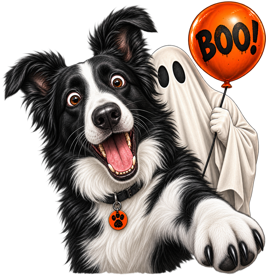 Boo! Border Collie & Ghost