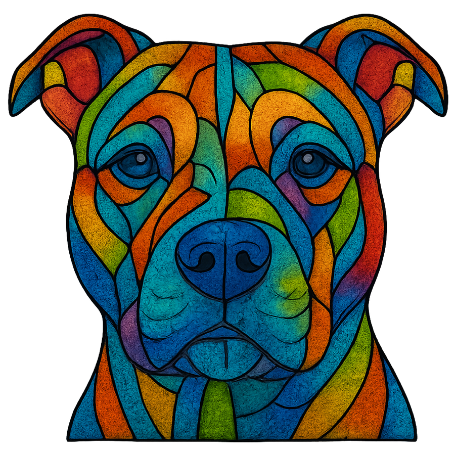 Stained Glass Pit Bull - Blue & Orange