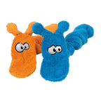 Cycle Dog Duraplush Coil Caterpillar dog toys in orange and blue