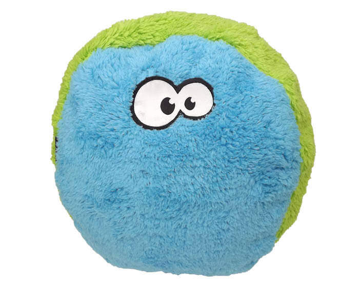 Cycle Dog Duraplush FuzzBall dog toy in blue and green