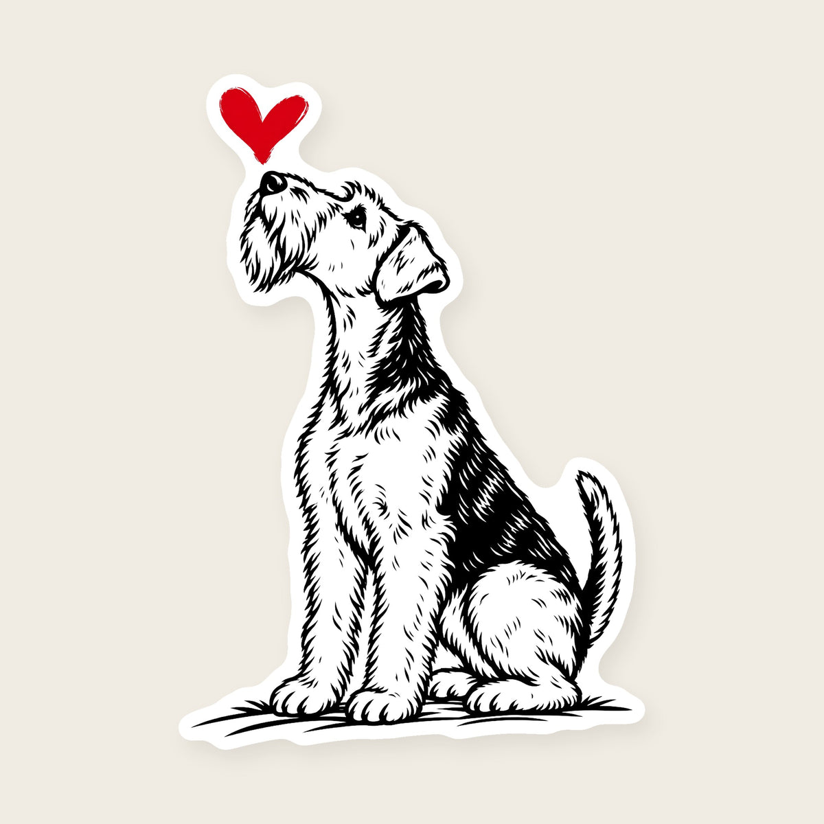 Airedale Terrier Heart Decal - Airedale Terrier with a red heart, die-cut vinyl sticker