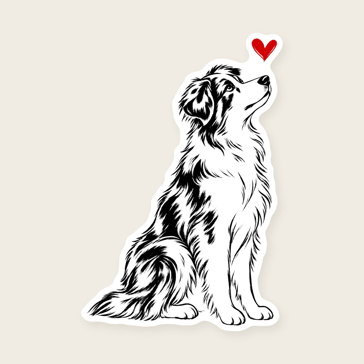 Australian Shepherd Heart Decal - Australian Shepherd with a red heart, die-cut vinyl sticker