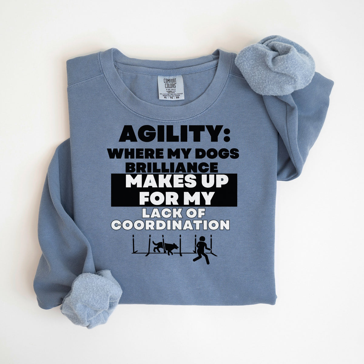 My Dog's Brilliance, My Lack of Coordination - Comfort Colors crewneck in Blue Jean
