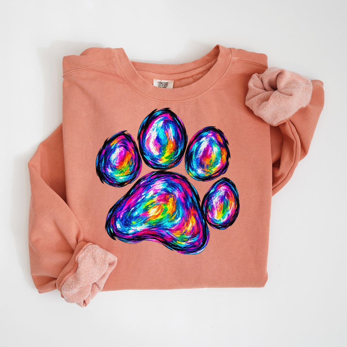 Rainbow Paw Print - Comfort Colors crewneck in Terracotta
