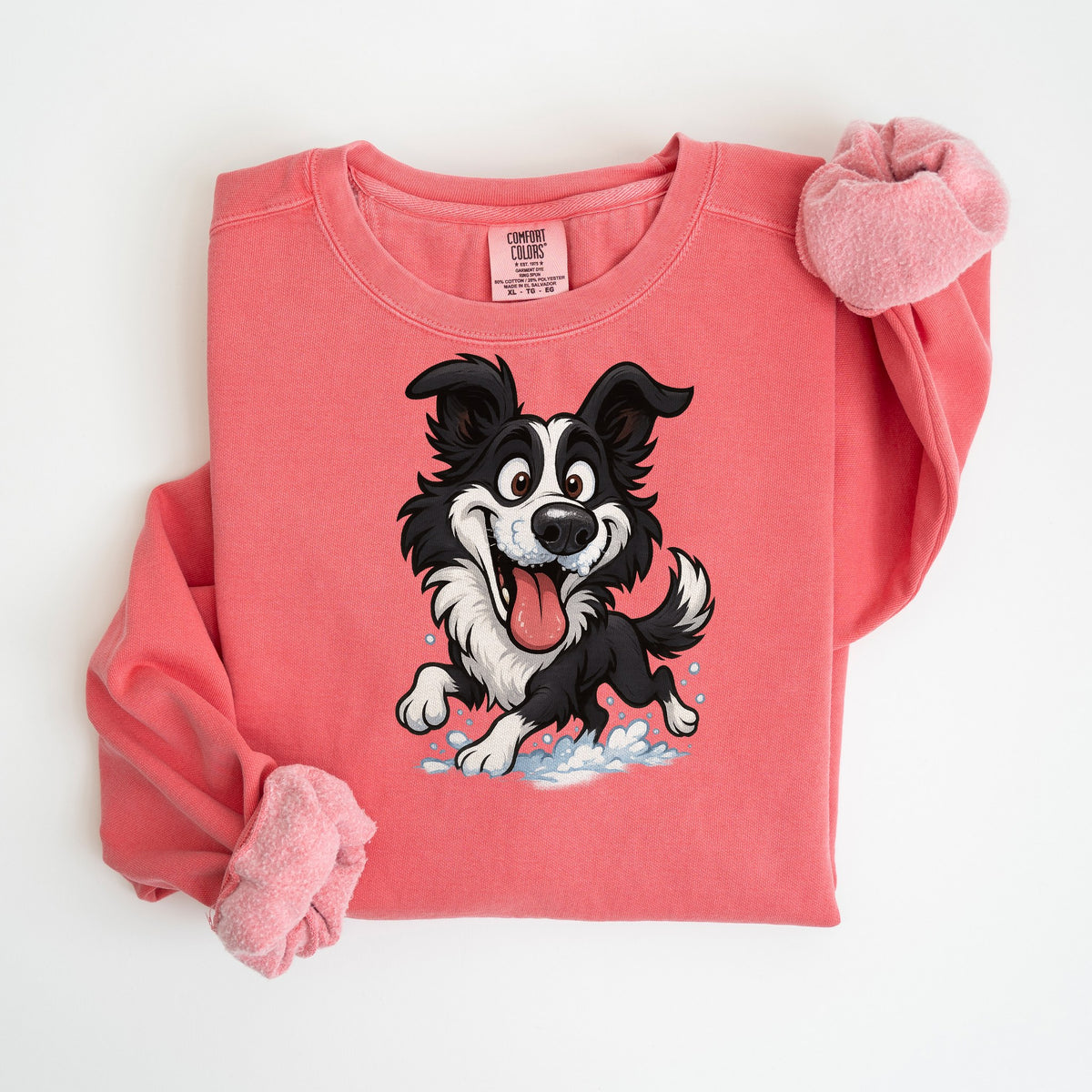 Snow Day - Border Collie - Comfort Colors crewneck in Watermelon