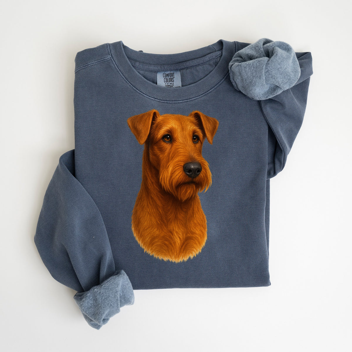 Airedale Painted Portrait - Comfort Colors crewneck in Denim