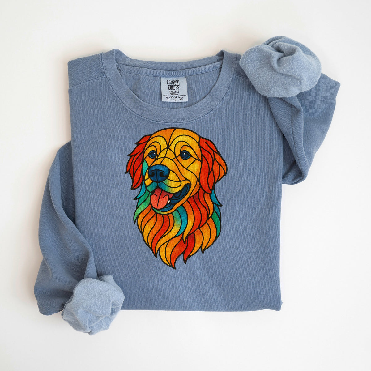 Stained Glass Golden Retriever - Comfort Colors crewneck in Blue Jean