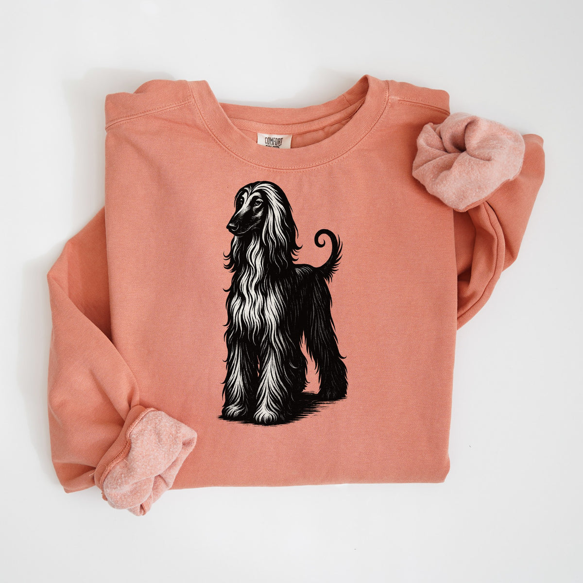 Afghan Hound Ink Sketch - Comfort Colors crewneck in Terracotta