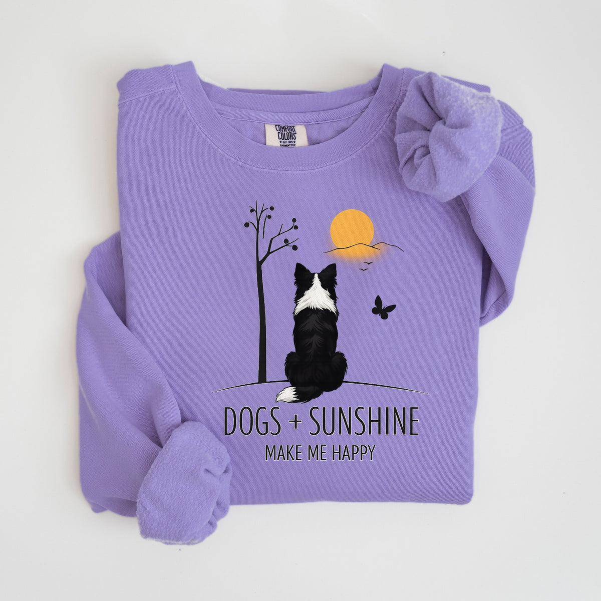 Dogs + Sunshine Make Me Happy - Border Collie - Comfort Colors crewneck in Violet