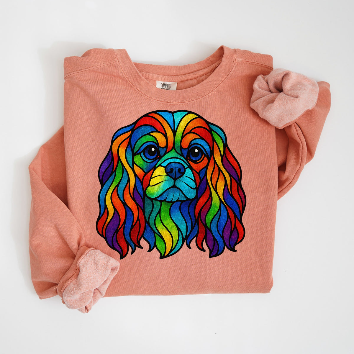 Stained Glass Cavalier King Charles - Rainbow - Comfort Colors crewneck in Terracotta