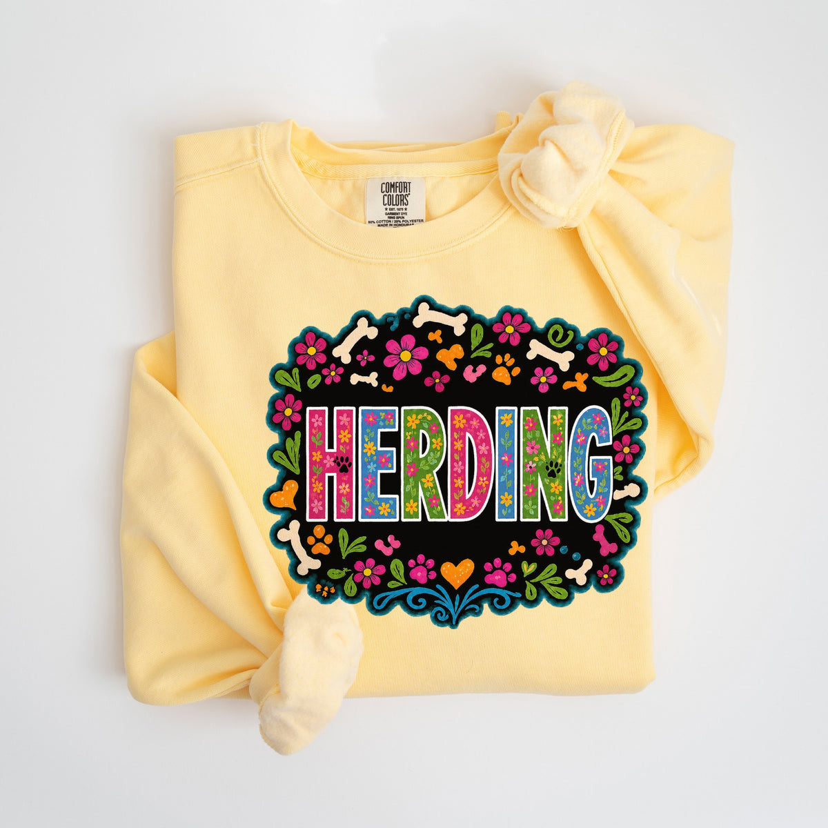 Herding Floral - Comfort Colors crewneck in Butter