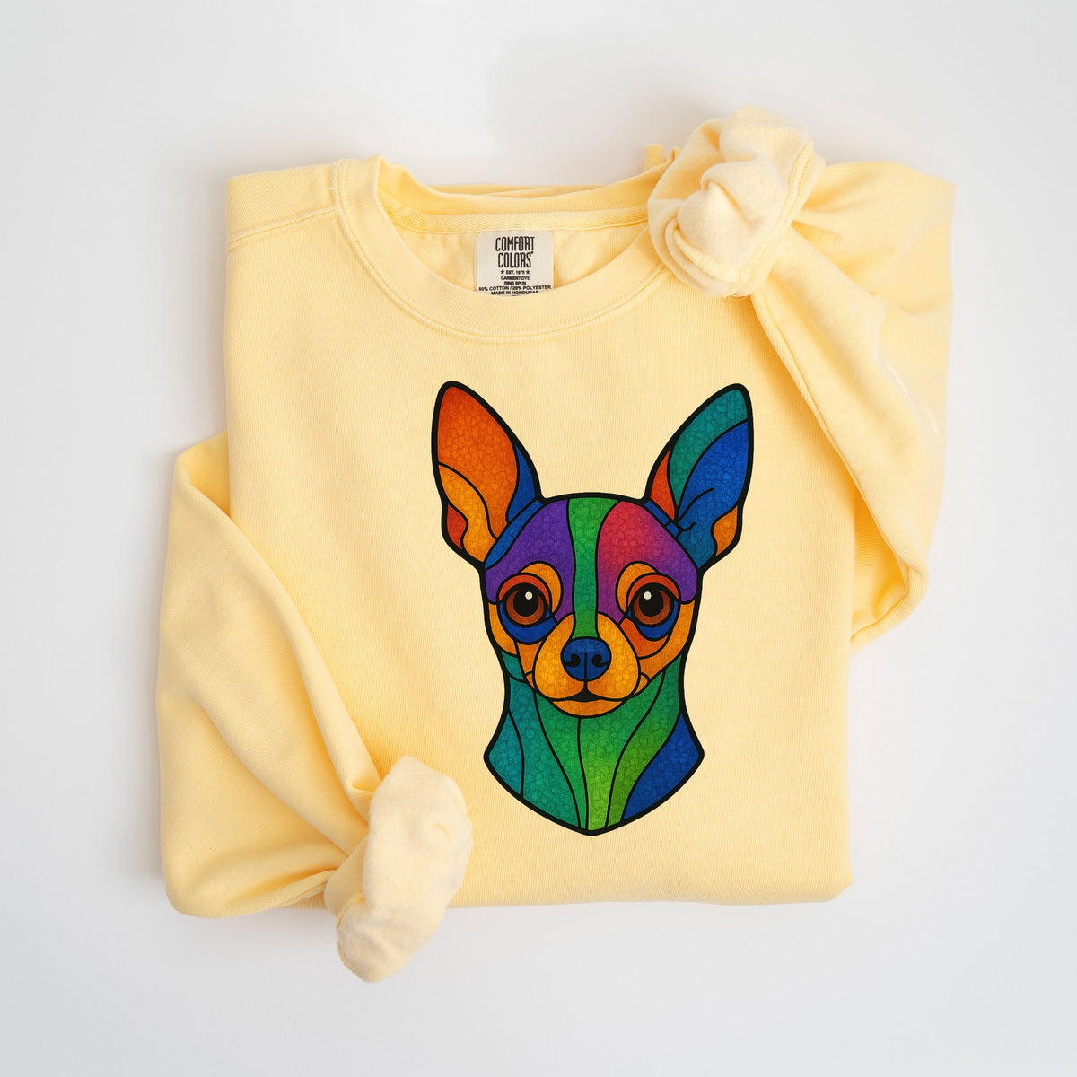Stained Glass Chihuahua - Comfort Colors crewneck in Butter