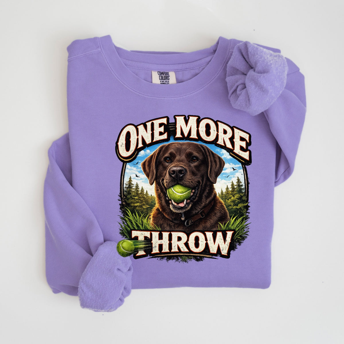 One More Throw - Chocolate Lab - Comfort Colors crewneck in Violet