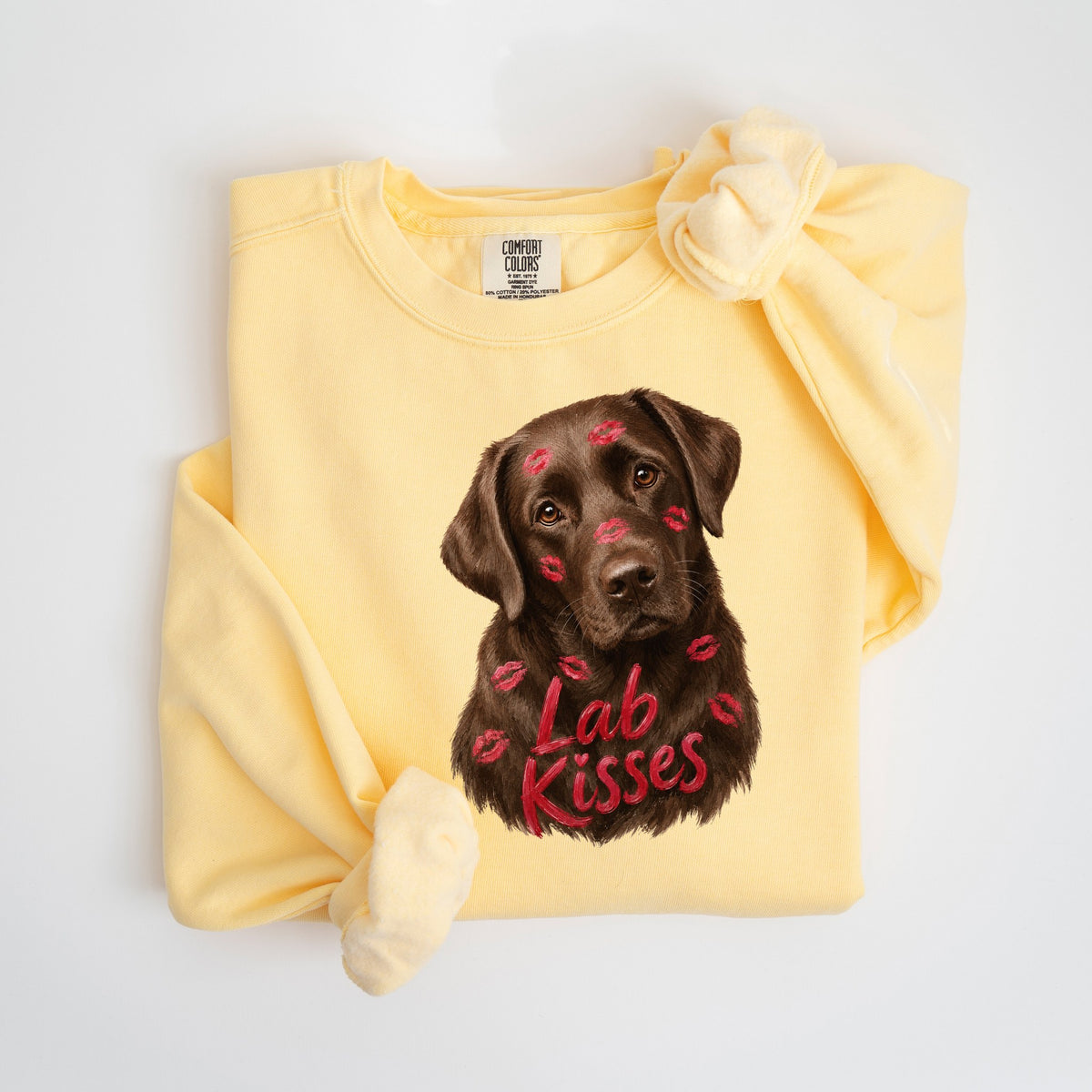 Lab Kisses - Chocolate Lab - Comfort Colors crewneck in Butter
