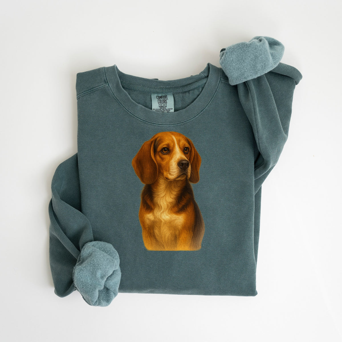 Beagle Painted Portrait - Comfort Colors crewneck in Blue Spruce