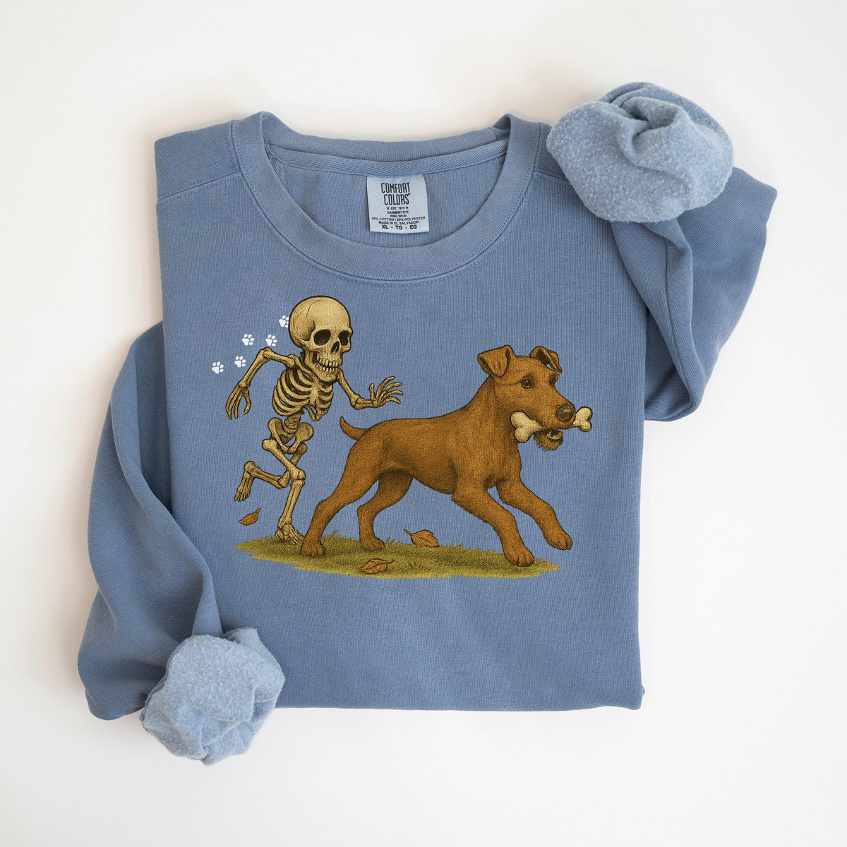 Bone Thief - Irish Terrier - Comfort Colors crewneck in Blue Jean