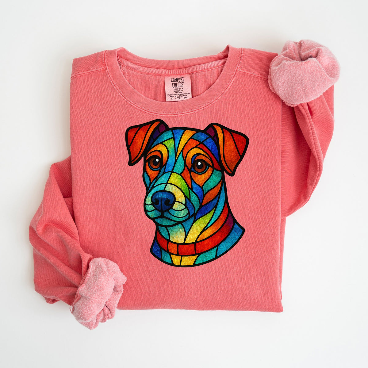 Stained Glass Jack Russell - Comfort Colors crewneck in Watermelon