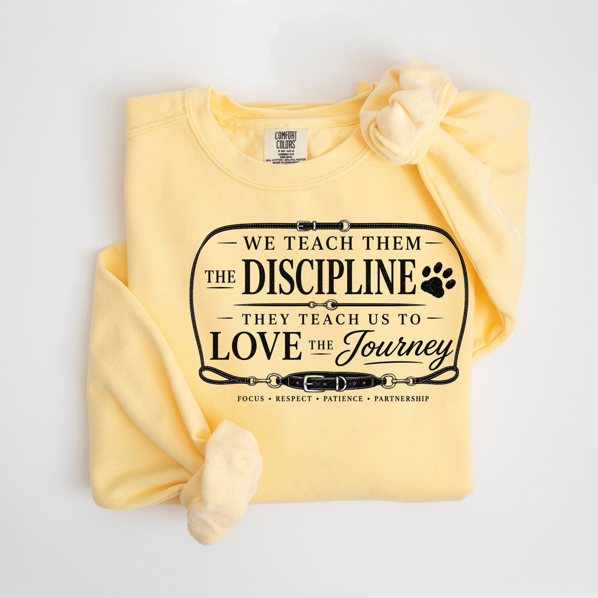 We Teach Them the Discipline, They Teach Us to Love the Journey - Comfort Colors crewneck in Butter
