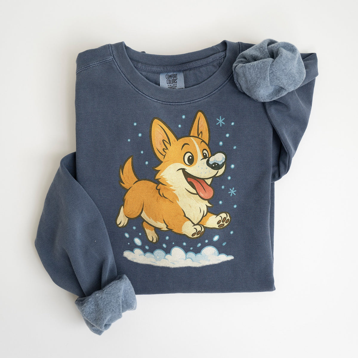 Snow Day - Corgi - Comfort Colors crewneck in Denim
