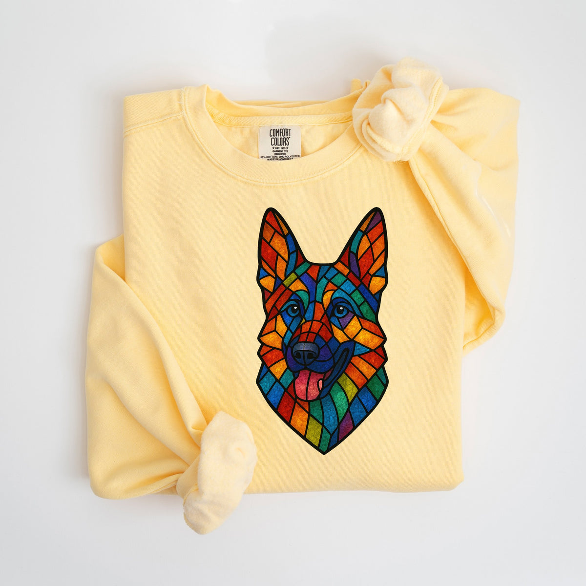 Stained Glass German Shepherd - Rainbow - Comfort Colors crewneck in Butter