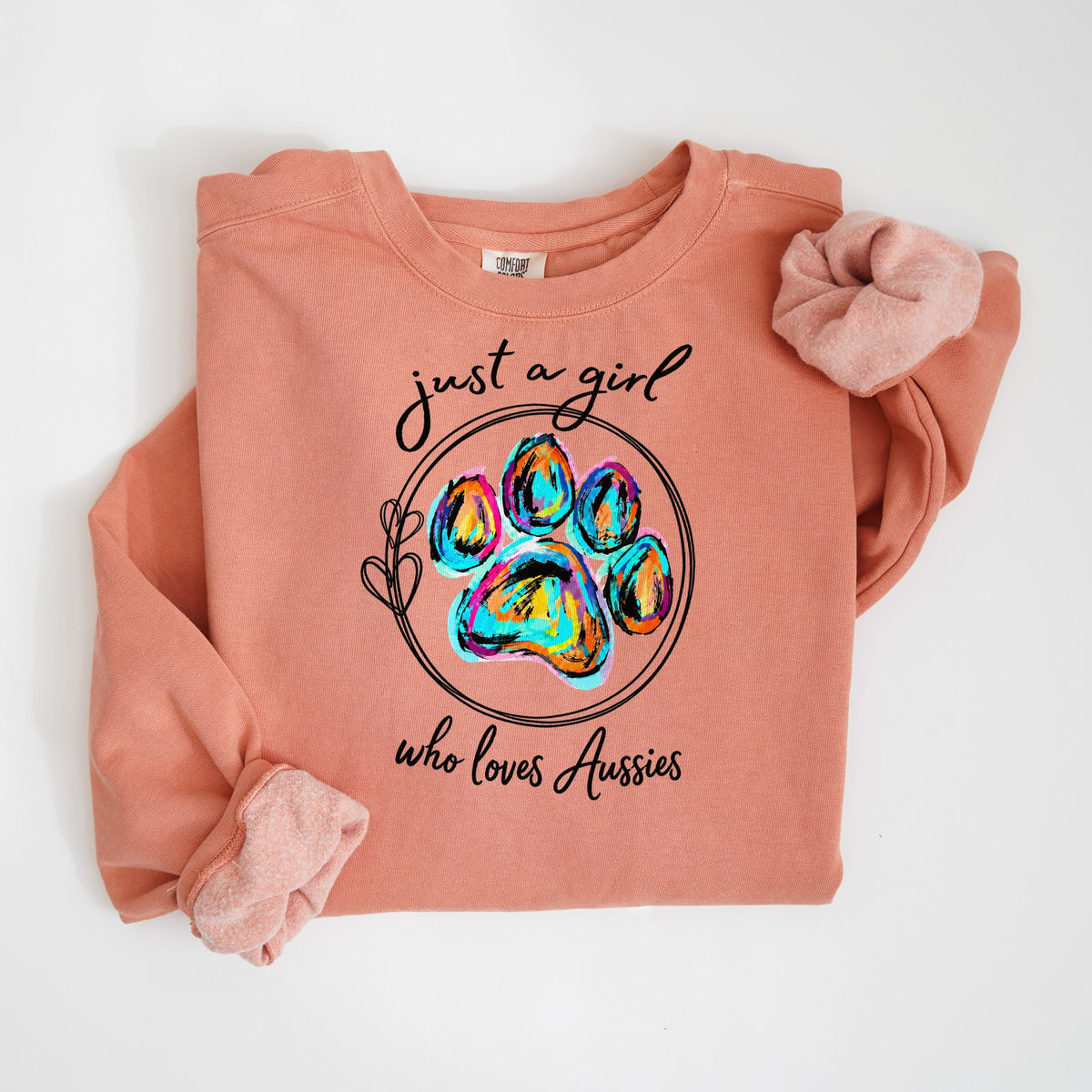 Just a Girl Who Loves Aussies - Comfort Colors crewneck in Terracotta
