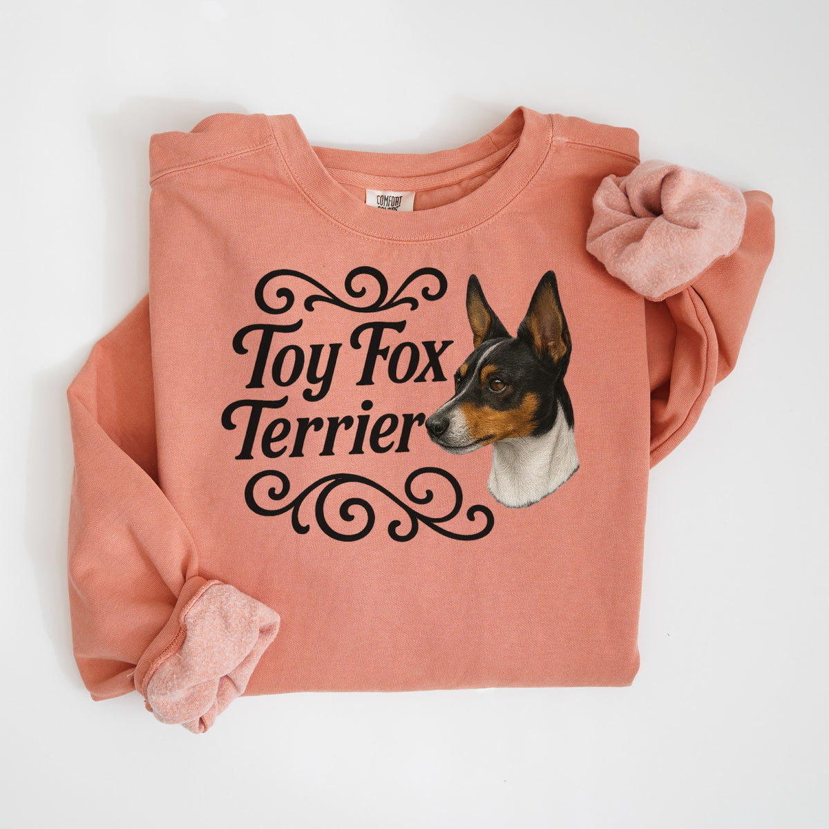 Toy Fox Terrier Portrait & Script - Comfort Colors crewneck in Terracotta