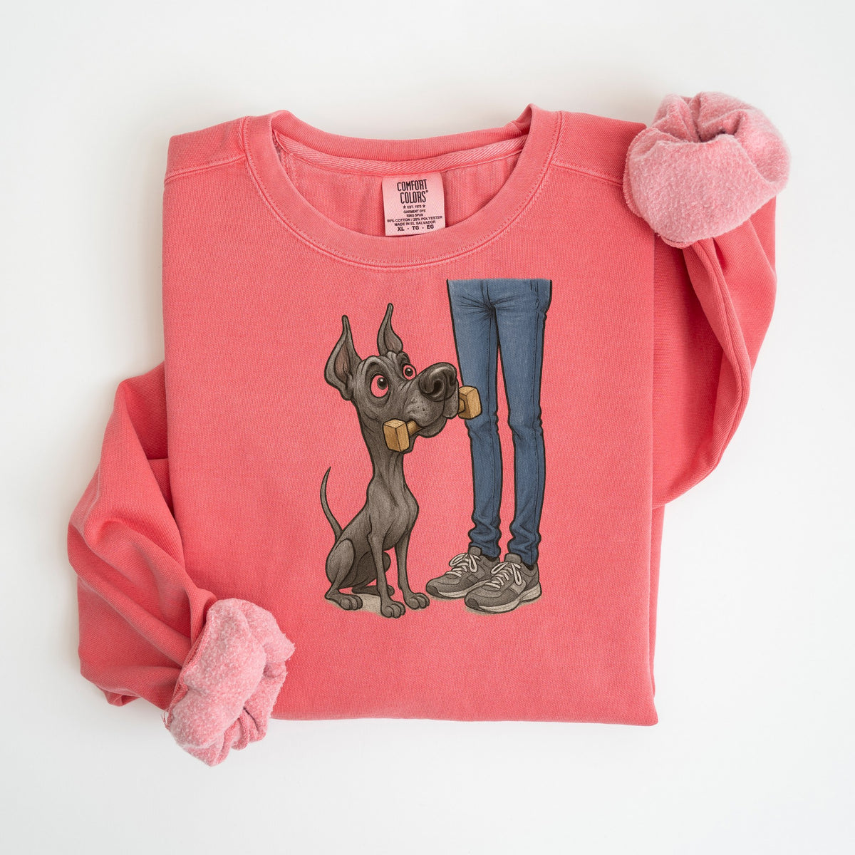 Dumbbell Retrieve - Blue Great Dane - Comfort Colors crewneck in Watermelon