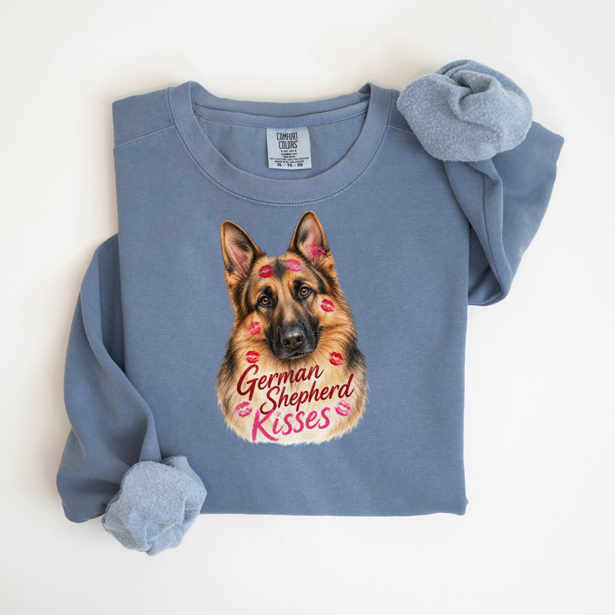 German Shepherd Kisses - Comfort Colors crewneck in Blue Jean
