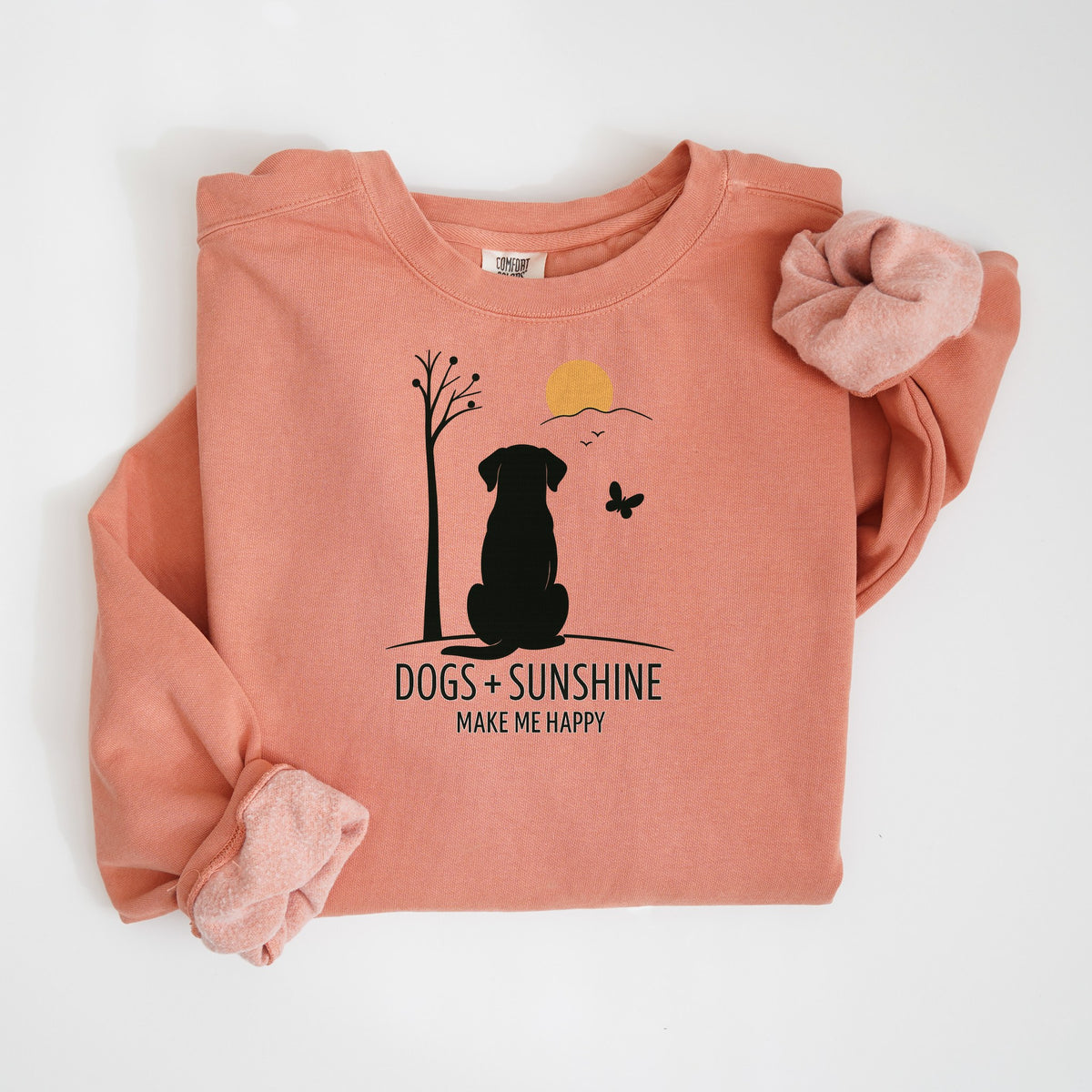 Dogs + Sunshine Make Me Happy - Black Lab - Comfort Colors crewneck in Terracotta