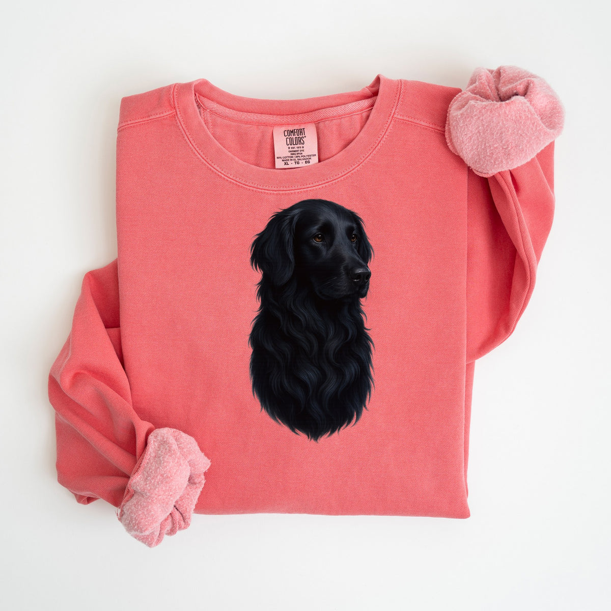 Flat-Coated Retriever Painted Portrait - Comfort Colors crewneck in Watermelon