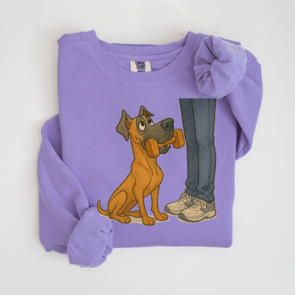 Dumbbell Retrieve - Fawn Great Dane - Comfort Colors crewneck in Violet