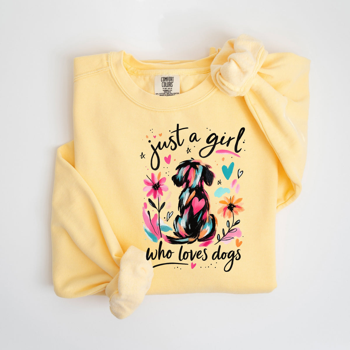 Just a Girl Who Loves Dogs - Painted Pup - Comfort Colors crewneck in Butter