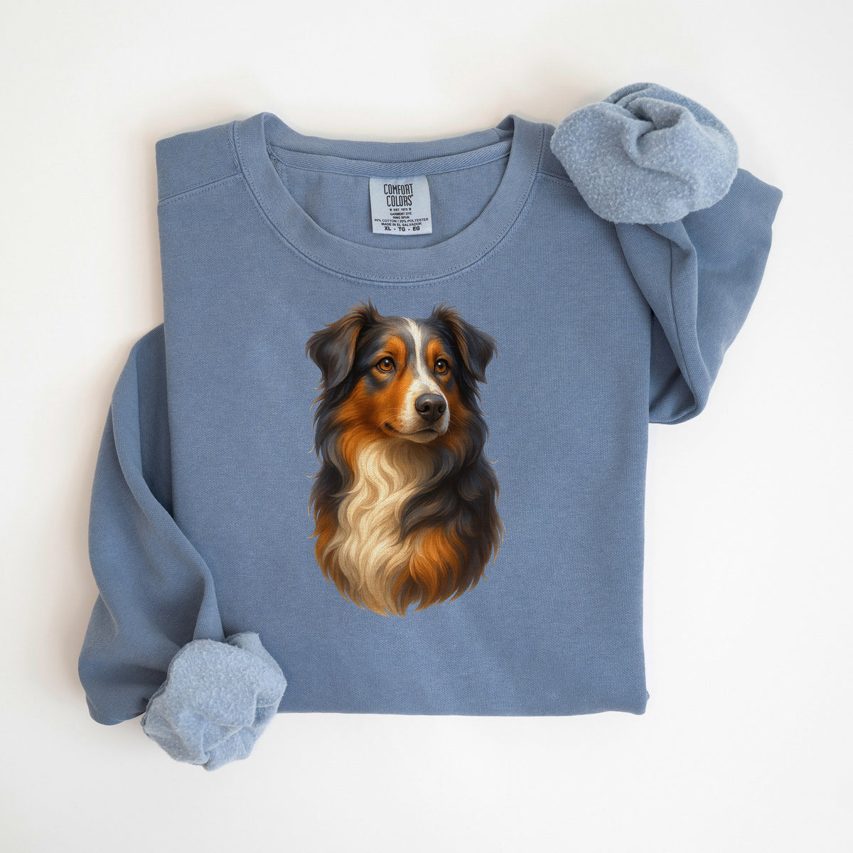 Australian Shepherd Painted Portrait - Comfort Colors crewneck in Blue Jean