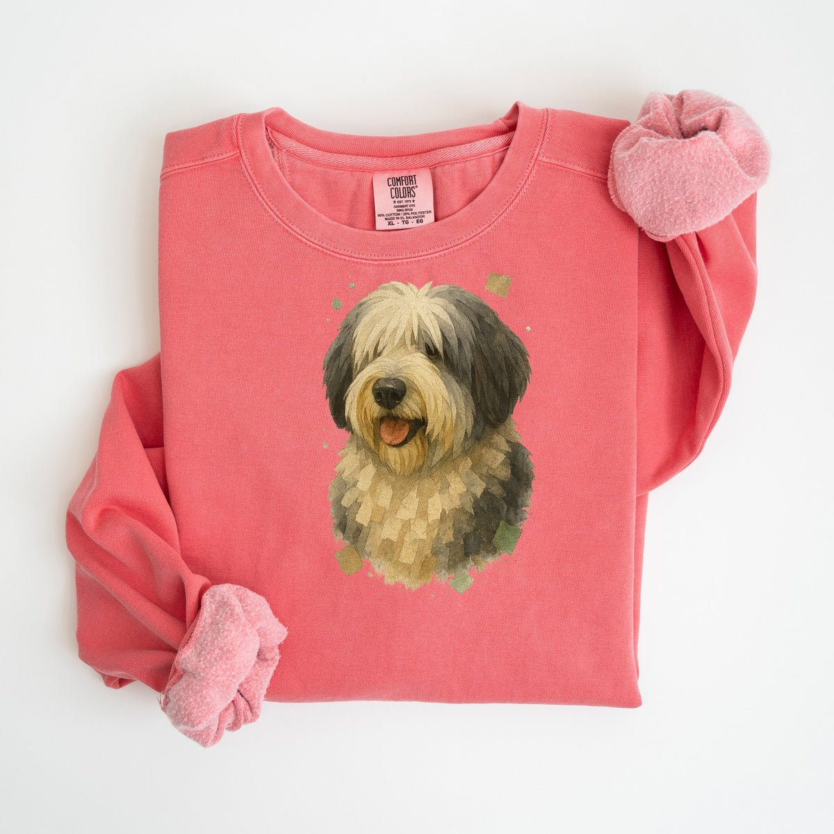 Sheepdog Watercolor - Gray - Comfort Colors crewneck in Watermelon