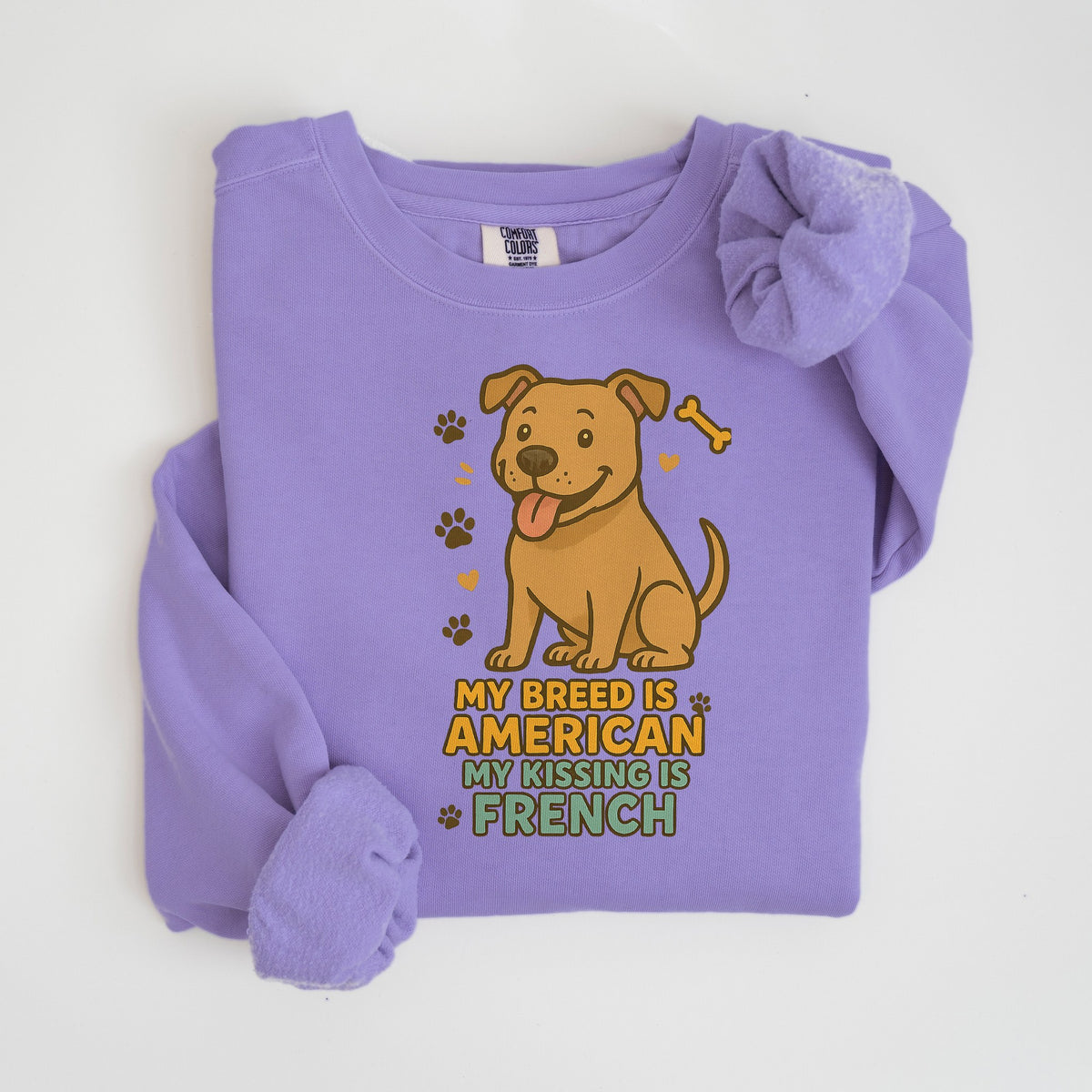 My Kissing Is French - Pit Bull - Comfort Colors crewneck in Violet