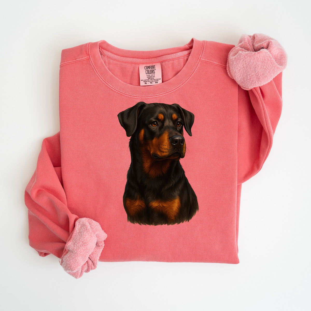 Rottweiler Painted Portrait - Comfort Colors crewneck in Watermelon