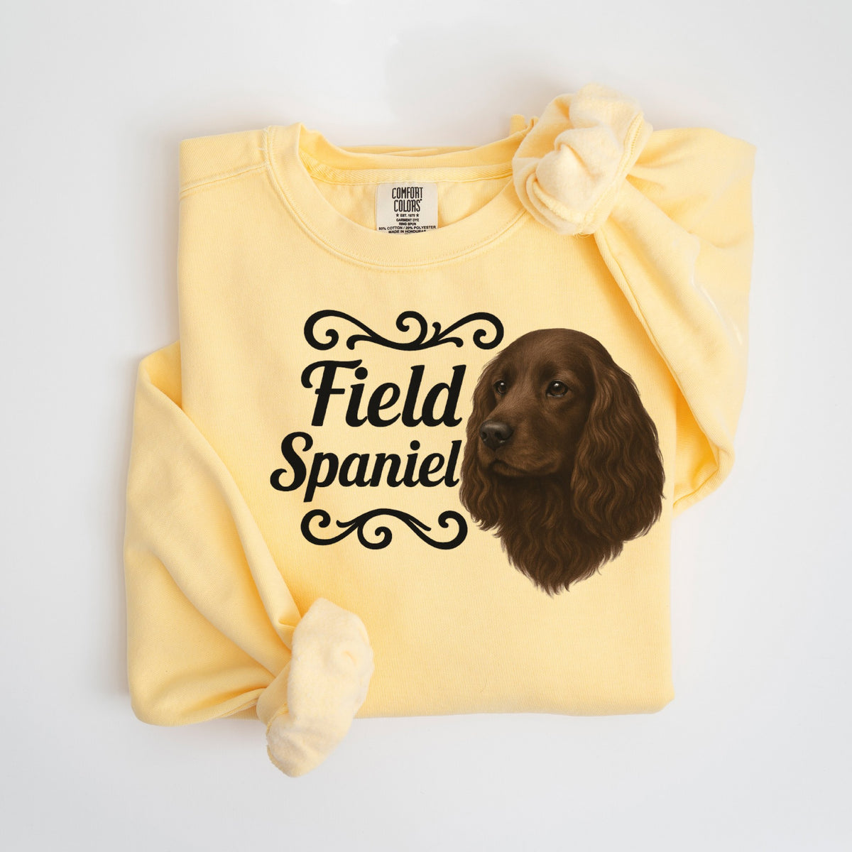 Field Spaniel Portrait & Script - Comfort Colors crewneck in Butter