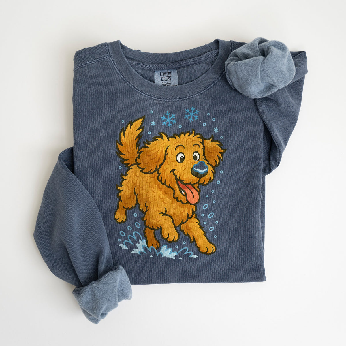 Snow Day - Goldendoodle - Comfort Colors crewneck in Denim