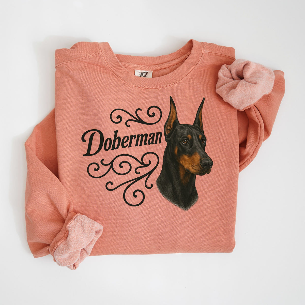 Doberman Portrait & Script - Comfort Colors crewneck in Terracotta