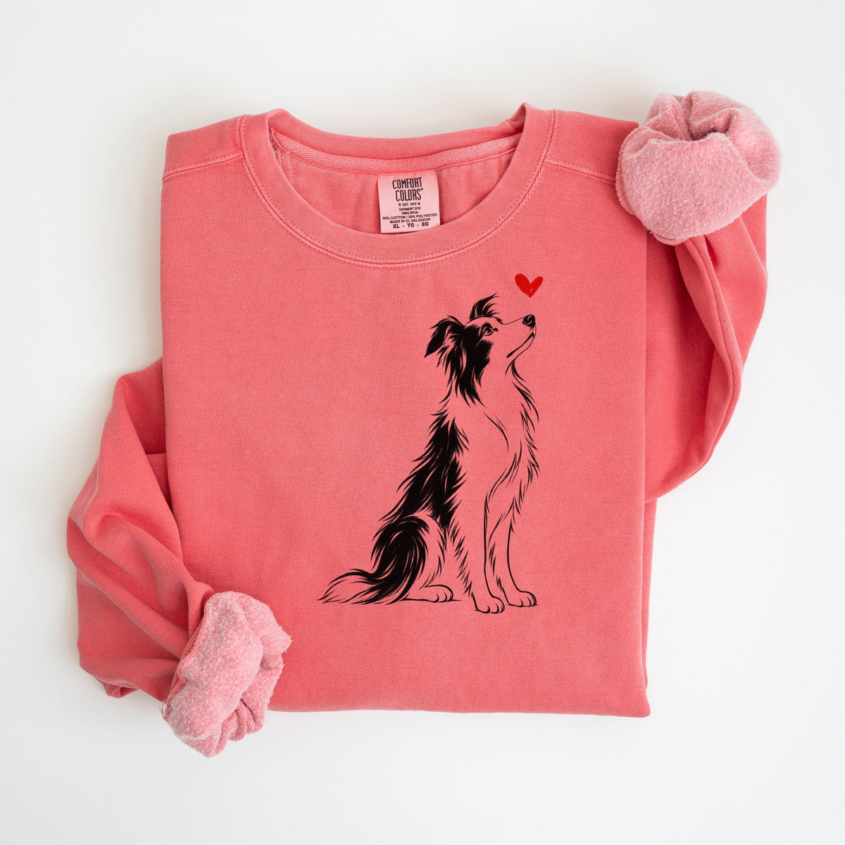 Border Collie Heart - Comfort Colors crewneck in Watermelon