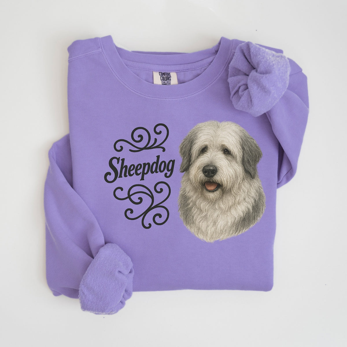 Sheepdog Portrait & Script - Comfort Colors crewneck in Violet