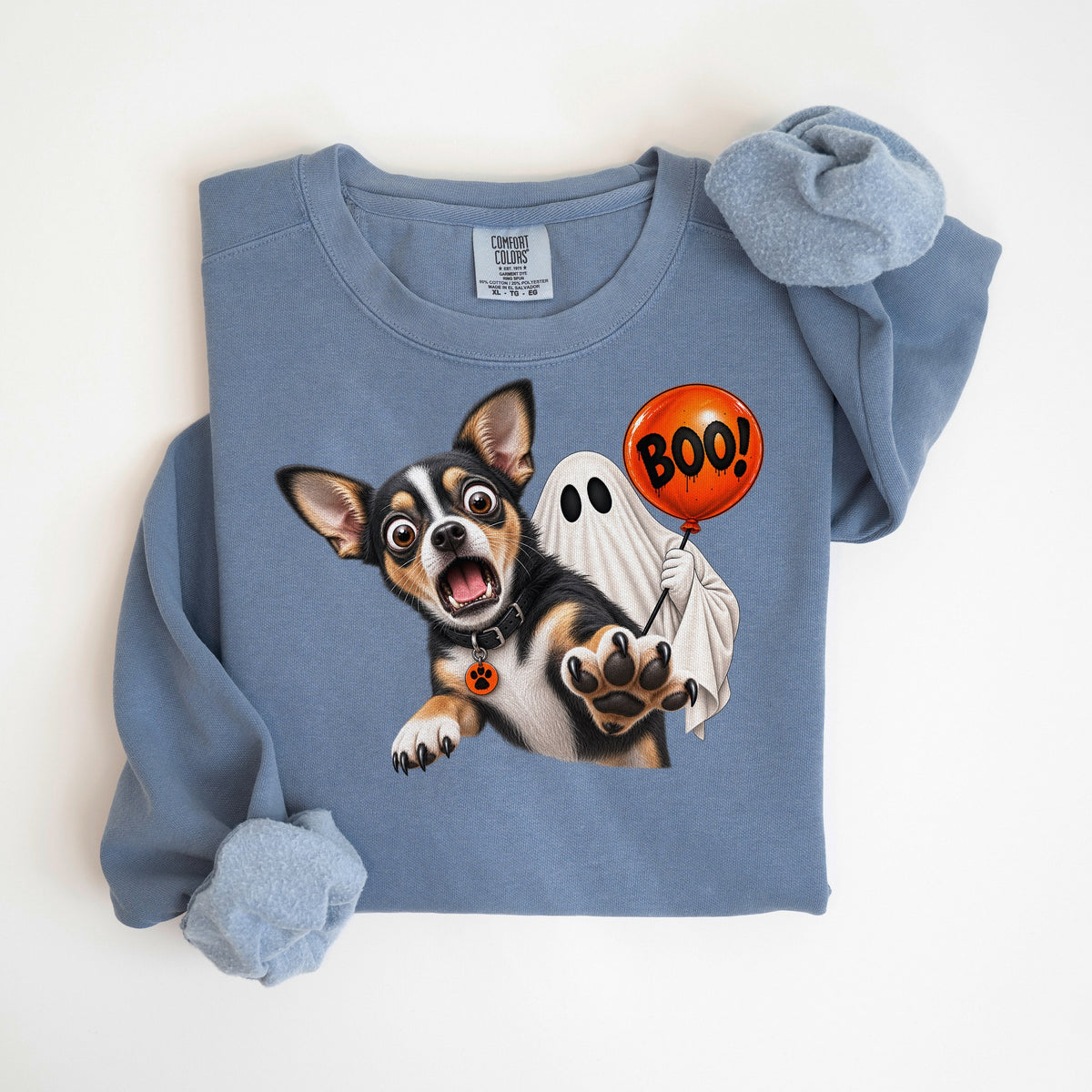 Boo! Chihuahua & Ghost - Comfort Colors crewneck in Blue Jean