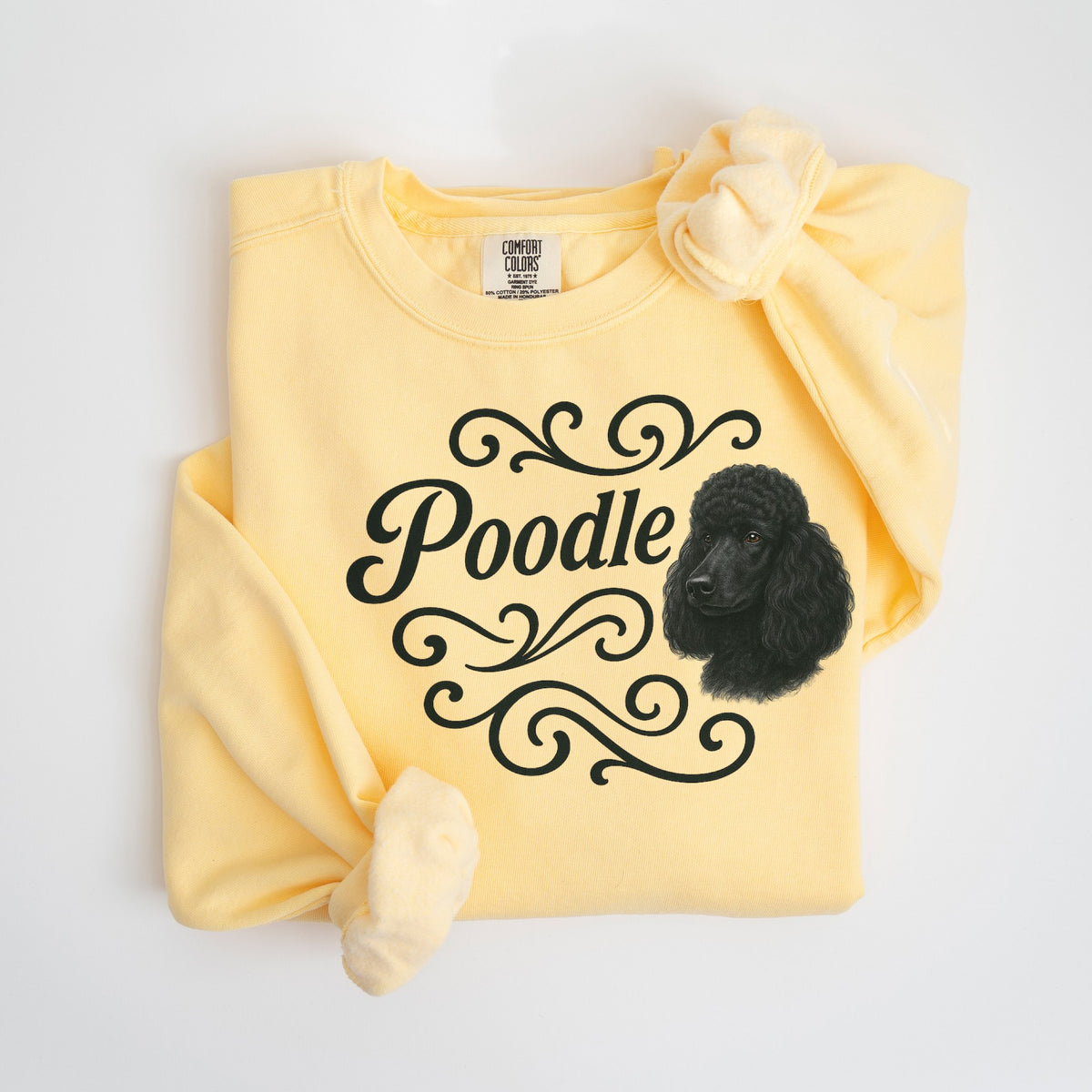 Poodle Portrait & Script - Comfort Colors crewneck in Butter