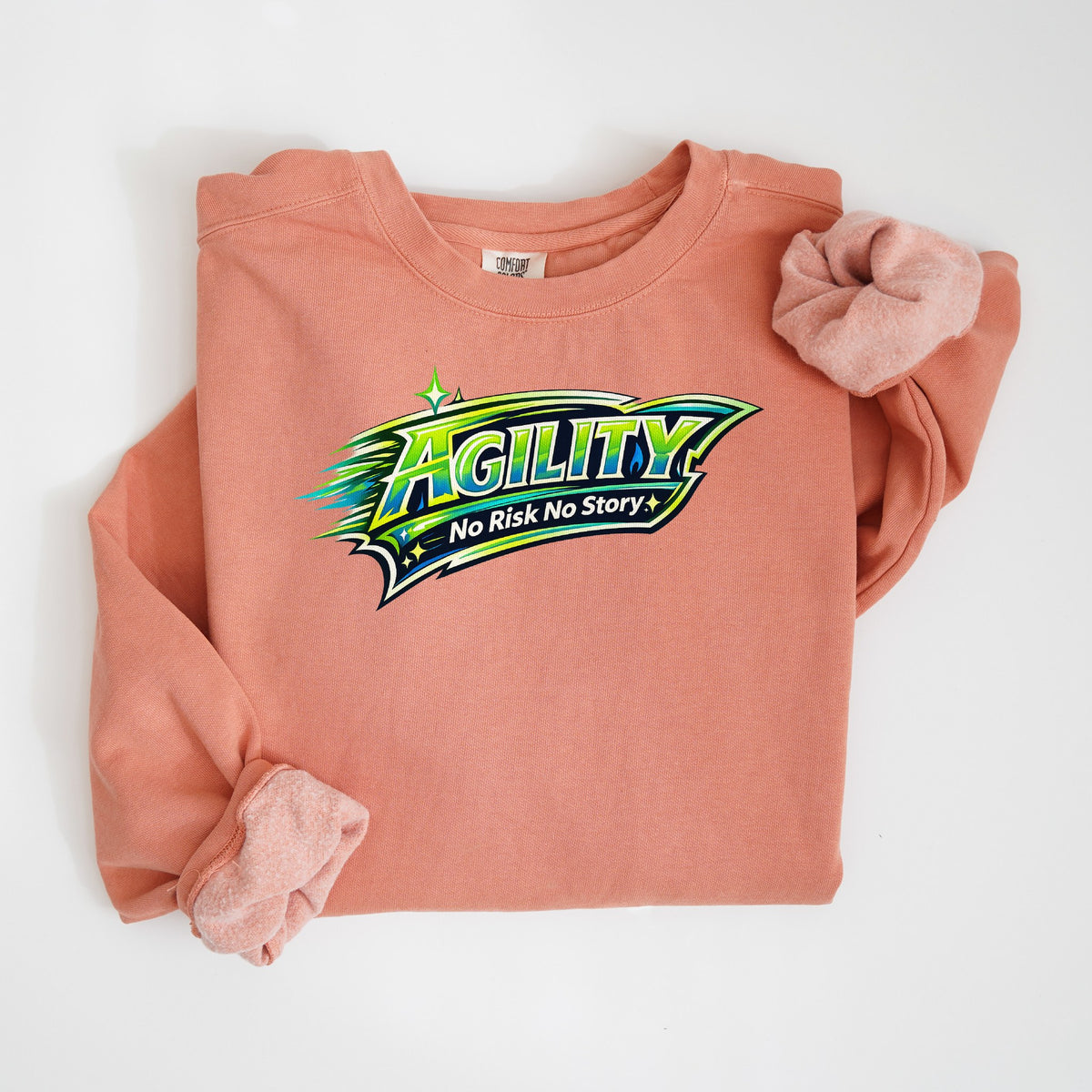 Agility: No Risk No Story - Green - Comfort Colors crewneck in Terracotta