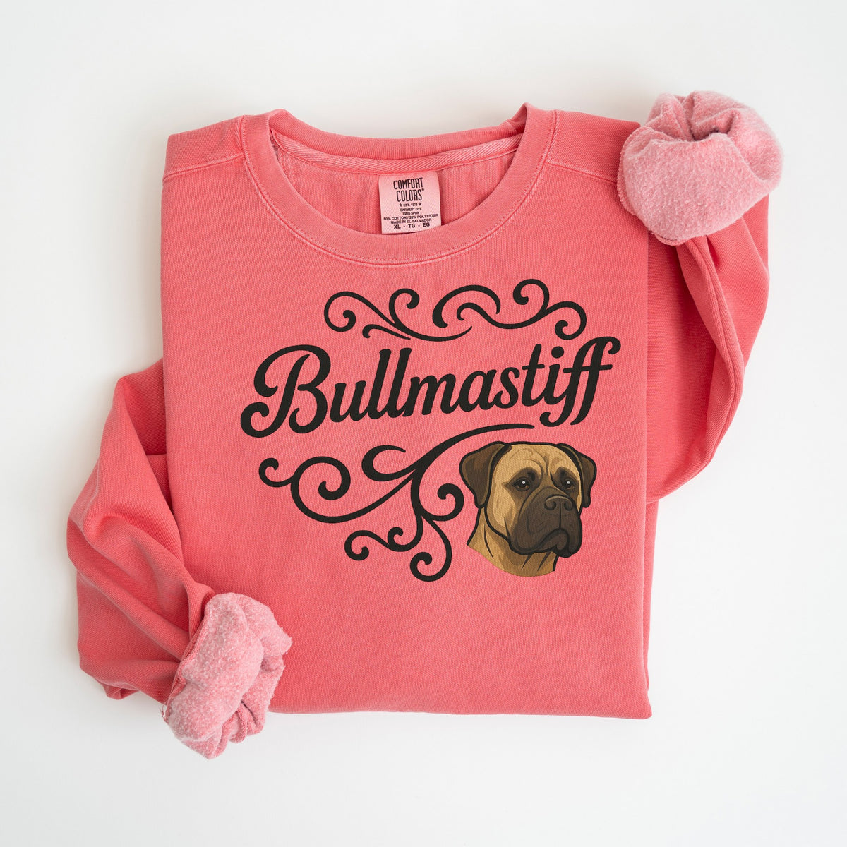 Bullmastiff Portrait & Script - Comfort Colors crewneck in Watermelon