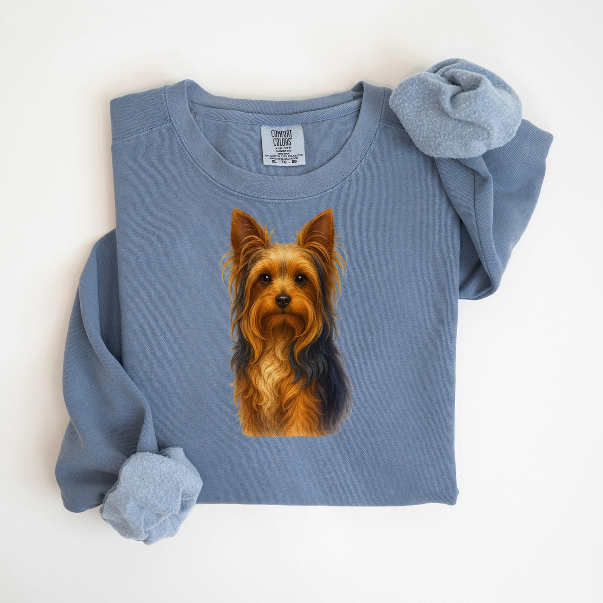Yorkie Painted Portrait - Comfort Colors crewneck in Blue Jean