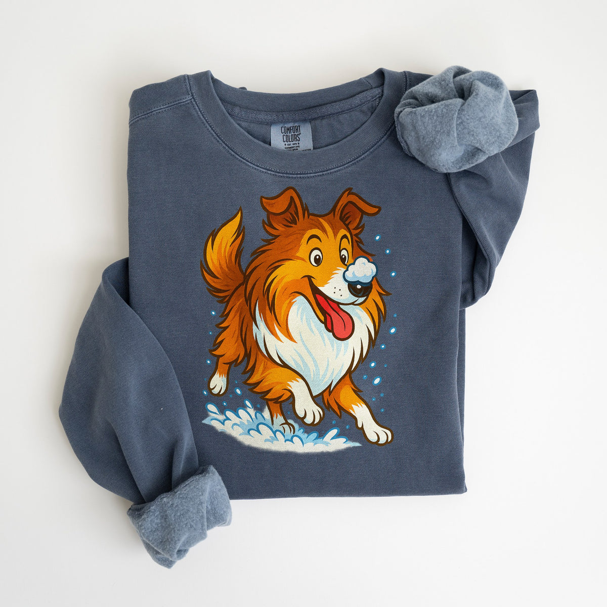 Snow Day - Collie - Comfort Colors crewneck in Denim