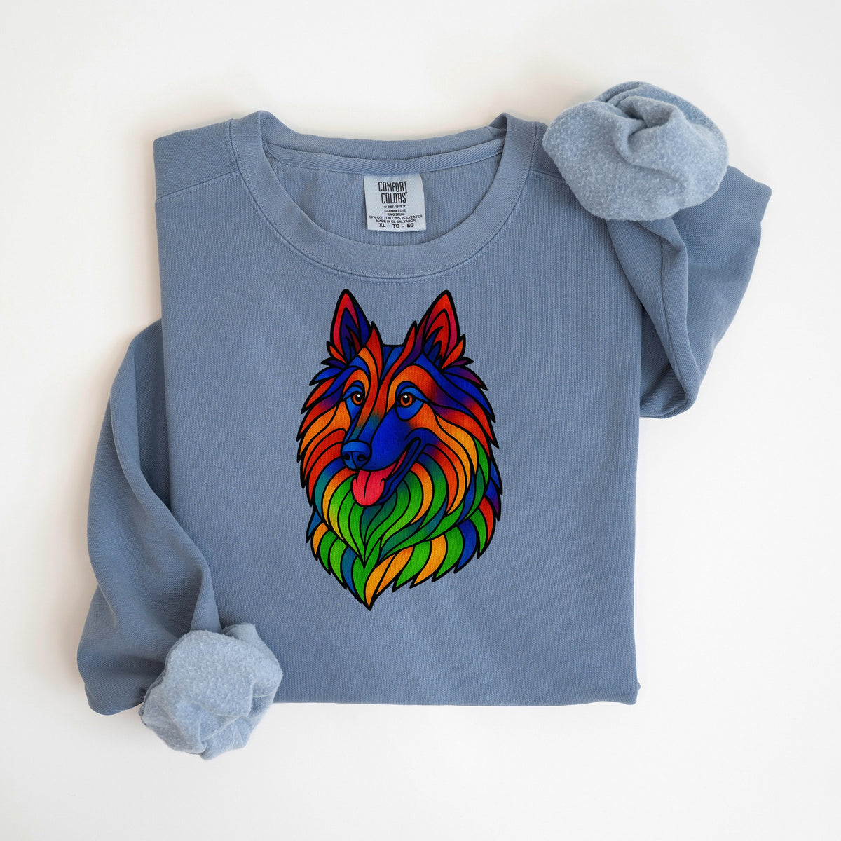 Stained Glass Belgian Tervuren - Comfort Colors crewneck in Blue Jean