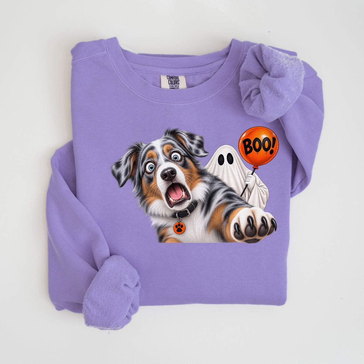 Boo! Blue Merle Aussie & Ghost - Comfort Colors crewneck in Violet