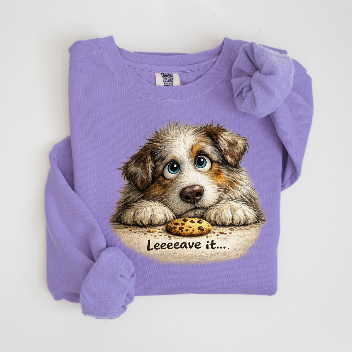 Leave It... - Red Merle Aussie - Comfort Colors crewneck in Violet